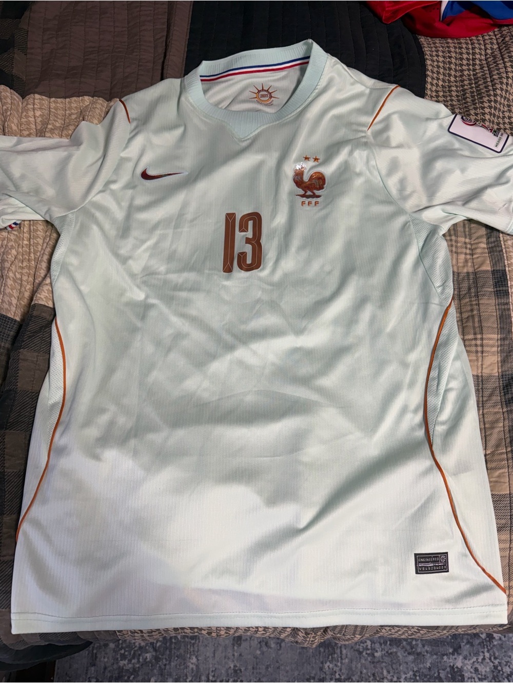 Nike Men’s France Football Jersey - Light Mint with Bronze Accents Ngolo Kante